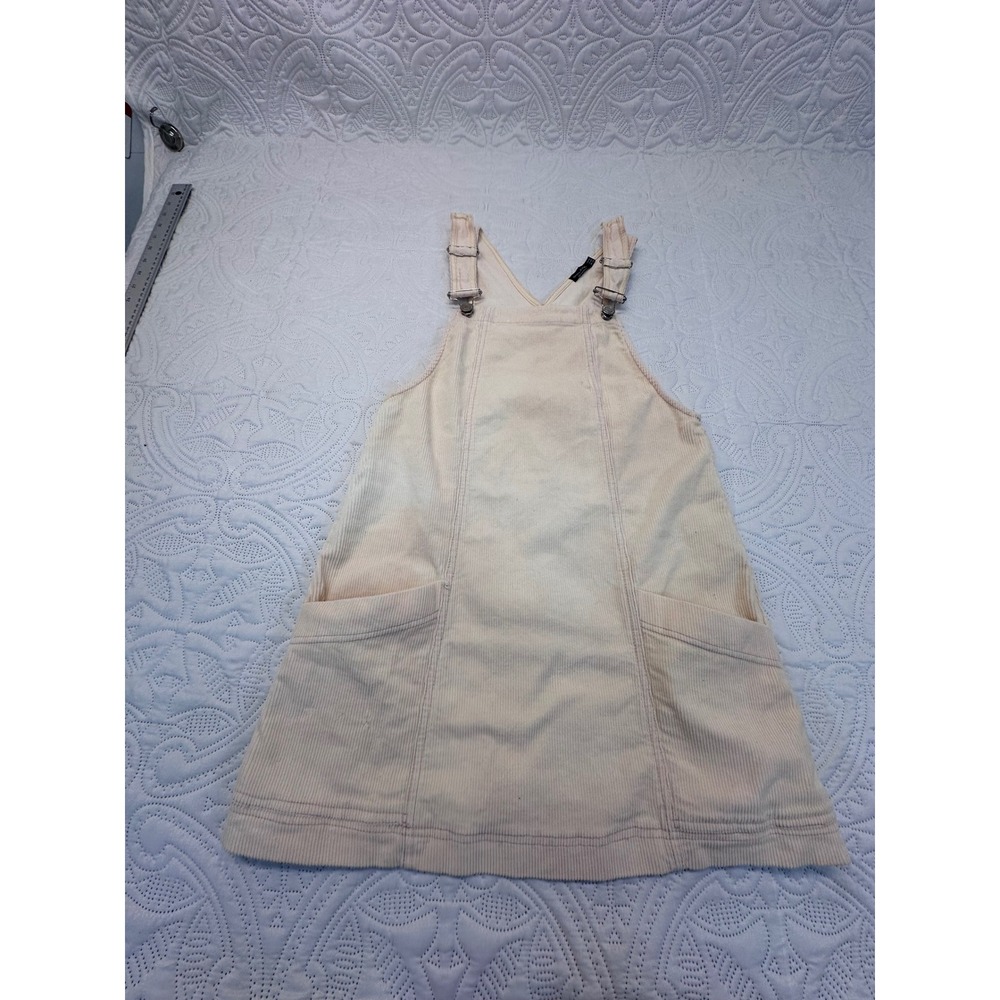 Bershka BSKGIRL Cream Corduroy Pinafore Overall Dress Beige Pockets XS